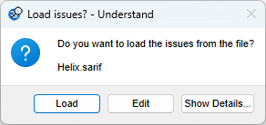 A box asking if the user would like to load the issues from the SARIF file.