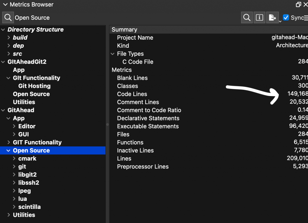 Metrics Browser showing how much Open Source the user is depending on.